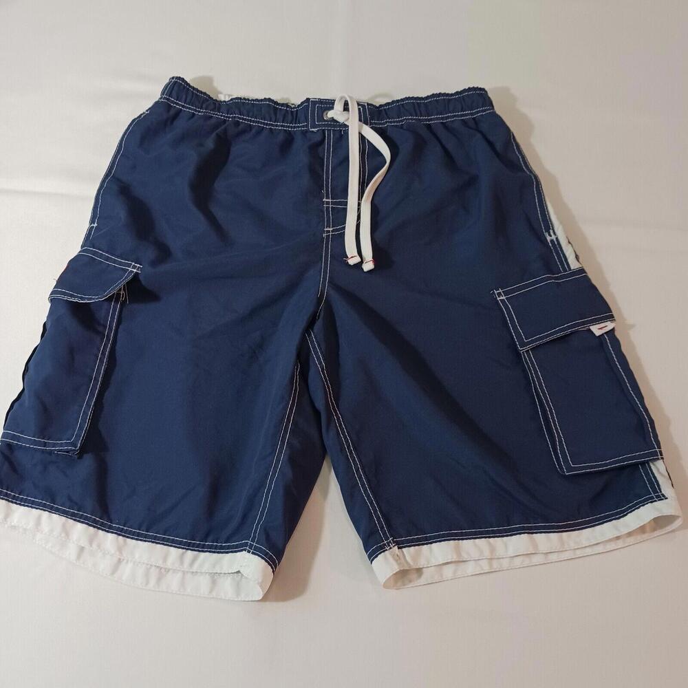 Ingear Men's L Blue Drawstring Elastic Waist Swim Cargo Shorts Pockets (32×11)